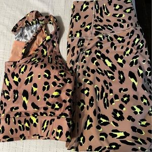 Fabletics neon green leopard set